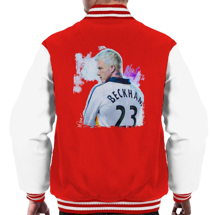Sidney Maurer Original Portrait Of David Beckham Real Madrid Kit Mens Varsity Jacket - Mens Varsity Jacket