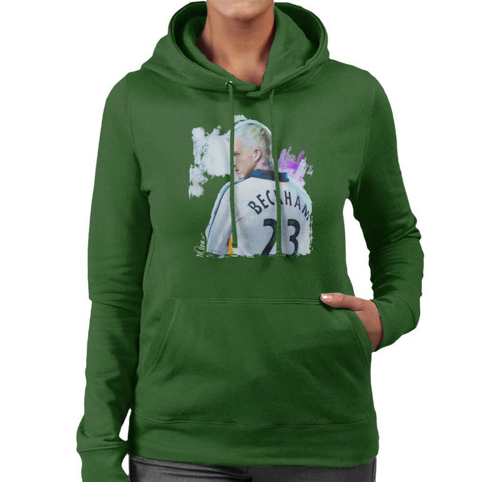 Sidney Maurer Original Portrait Of David Beckham Real Madrid Kit Womens Hooded Sweatshirt - Womens Hooded Sweatshirt