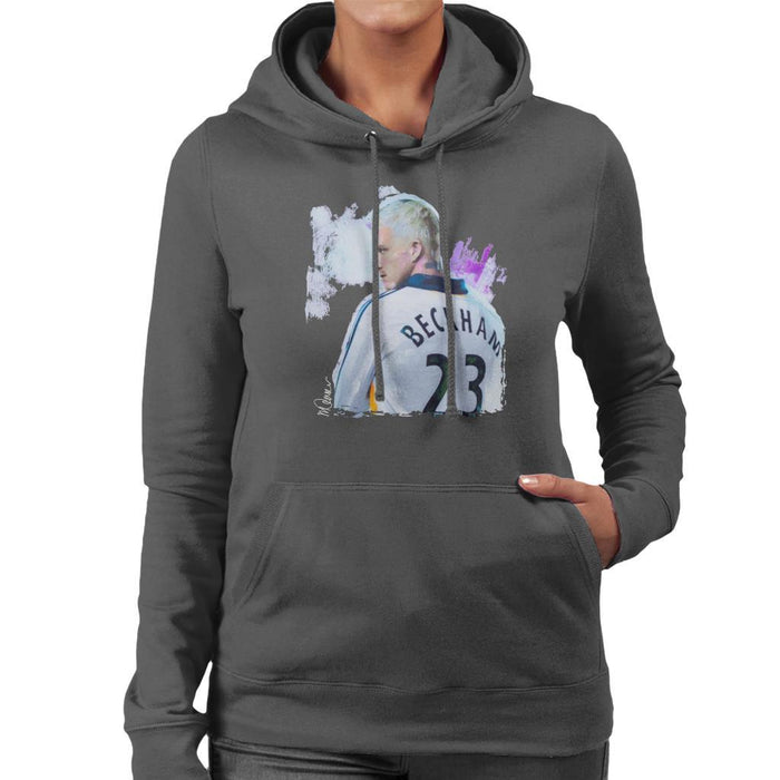 Sidney Maurer Original Portrait Of David Beckham Real Madrid Kit Womens Hooded Sweatshirt - Womens Hooded Sweatshirt