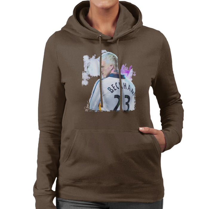 Sidney Maurer Original Portrait Of David Beckham Real Madrid Kit Womens Hooded Sweatshirt - Womens Hooded Sweatshirt