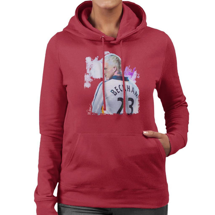 Sidney Maurer Original Portrait Of David Beckham Real Madrid Kit Womens Hooded Sweatshirt - Womens Hooded Sweatshirt