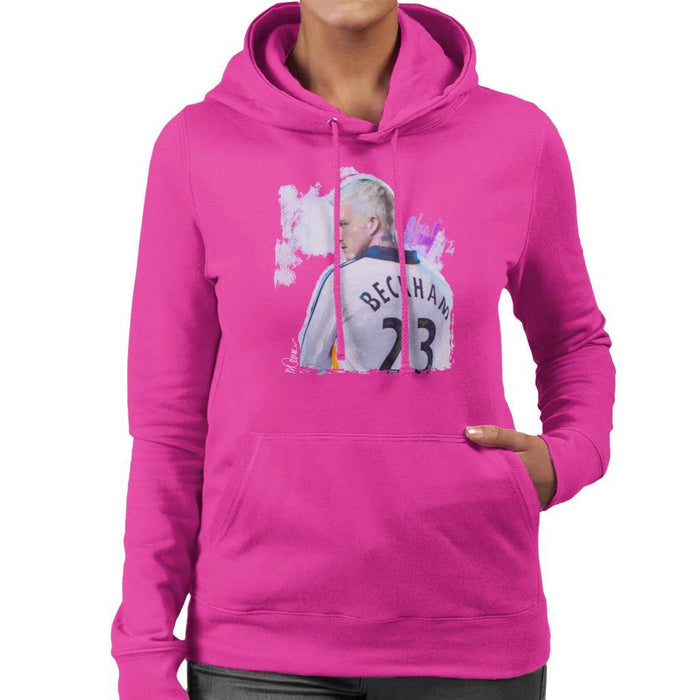Sidney Maurer Original Portrait Of David Beckham Real Madrid Kit Womens Hooded Sweatshirt - Womens Hooded Sweatshirt