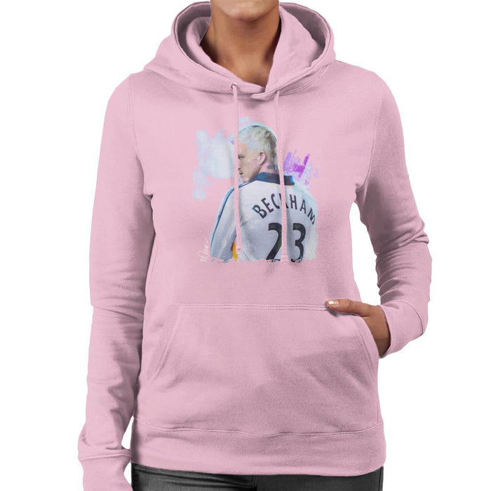 Sidney Maurer Original Portrait Of David Beckham Real Madrid Kit Womens Hooded Sweatshirt - Small / Light Pink - Womens Hooded Sweatshirt