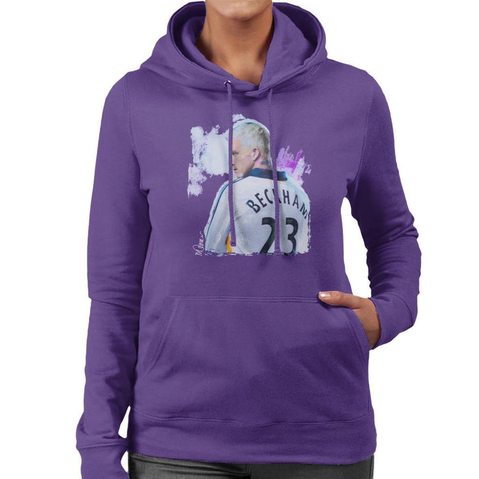 Sidney Maurer Original Portrait Of David Beckham Real Madrid Kit Womens Hooded Sweatshirt - Womens Hooded Sweatshirt