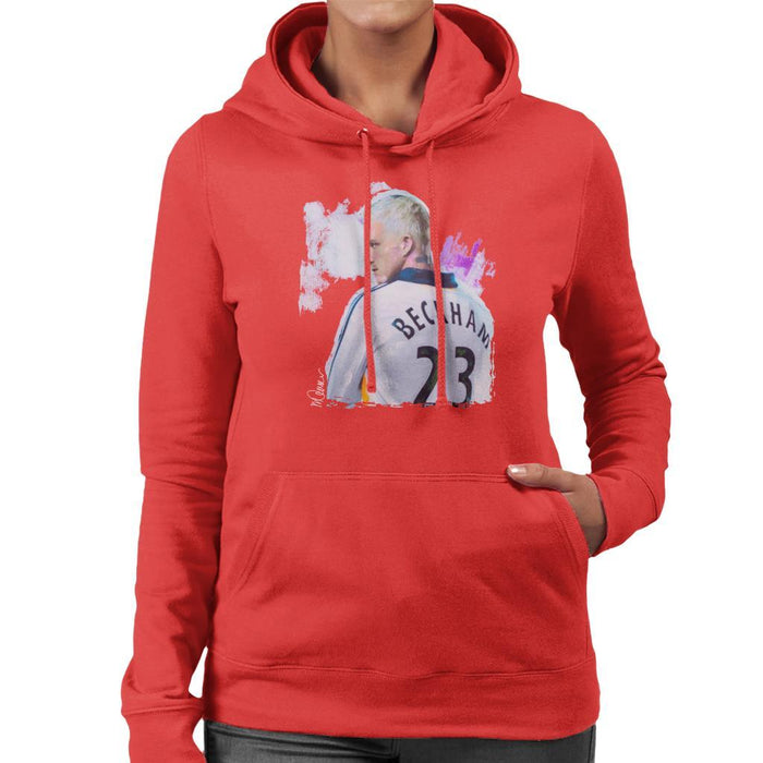 Sidney Maurer Original Portrait Of David Beckham Real Madrid Kit Womens Hooded Sweatshirt - Womens Hooded Sweatshirt