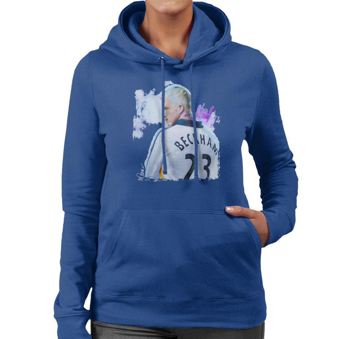 Sidney Maurer Original Portrait Of David Beckham Real Madrid Kit Womens Hooded Sweatshirt - Womens Hooded Sweatshirt