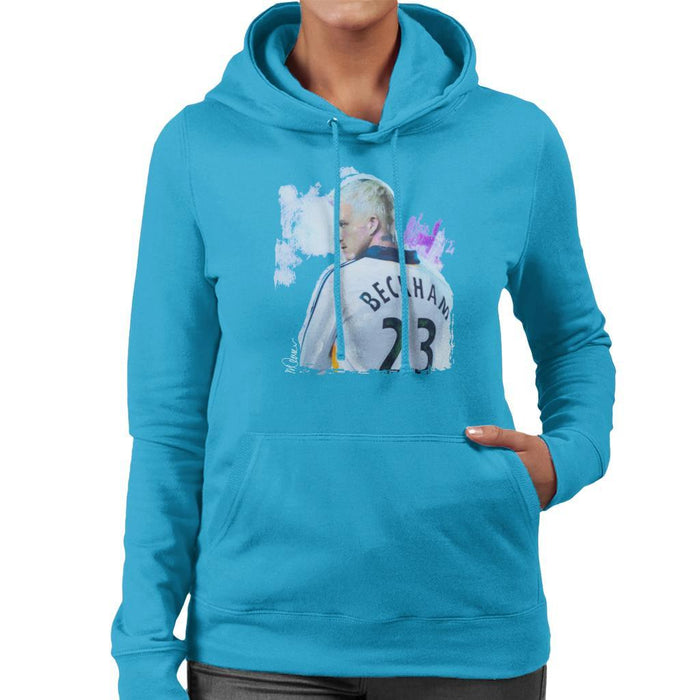 Sidney Maurer Original Portrait Of David Beckham Real Madrid Kit Womens Hooded Sweatshirt - Womens Hooded Sweatshirt