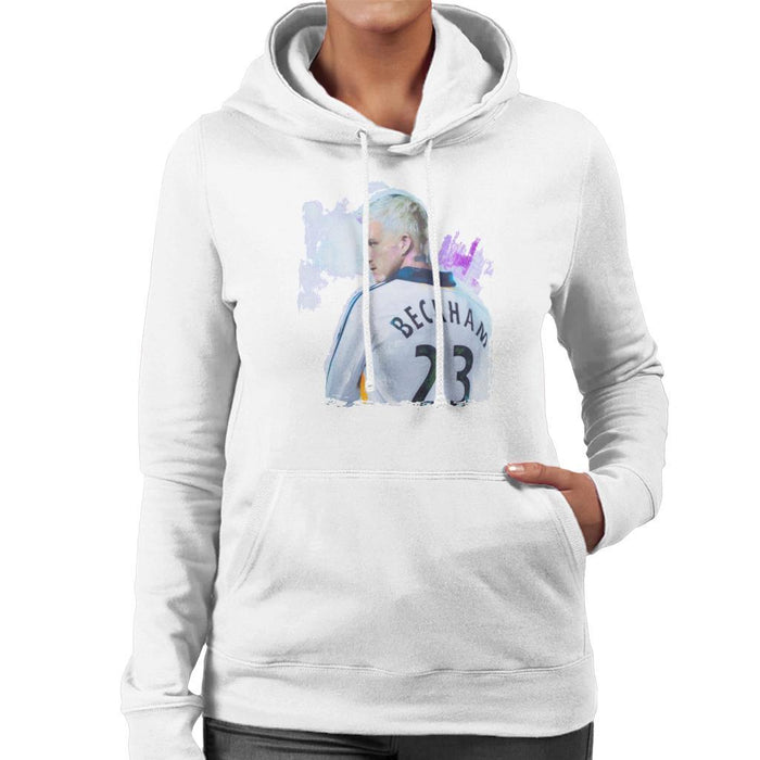 Sidney Maurer Original Portrait Of David Beckham Real Madrid Kit Womens Hooded Sweatshirt - Womens Hooded Sweatshirt