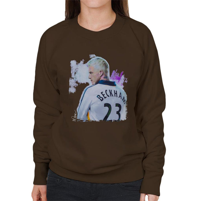 Sidney Maurer Original Portrait Of David Beckham Real Madrid Kit Womens Sweatshirt - Womens Sweatshirt