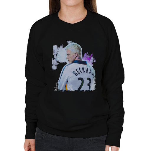 Sidney Maurer Original Portrait Of David Beckham Real Madrid Kit Womens Sweatshirt - Womens Sweatshirt