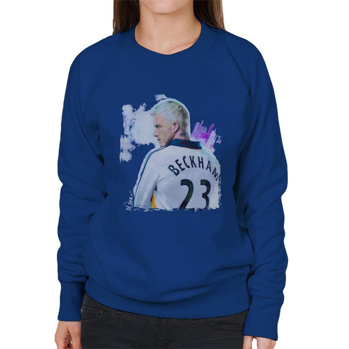 Sidney Maurer Original Portrait Of David Beckham Real Madrid Kit Womens Sweatshirt - Womens Sweatshirt