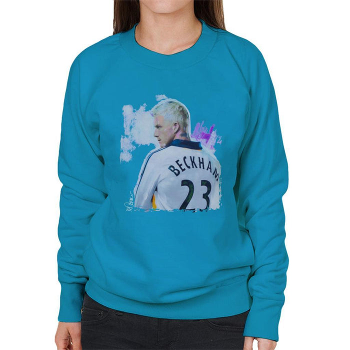 Sidney Maurer Original Portrait Of David Beckham Real Madrid Kit Womens Sweatshirt - Womens Sweatshirt