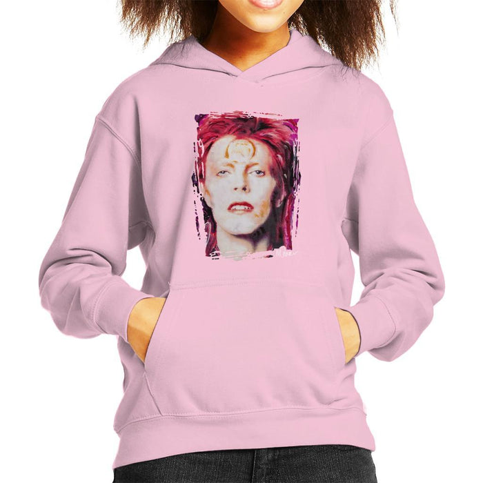 Sidney Maurer Original Portrait Of David Bowie Red Hair Kids Hooded Sweatshirt - X-Small (3-4 yrs) / Light Pink - Kids Boys Hooded