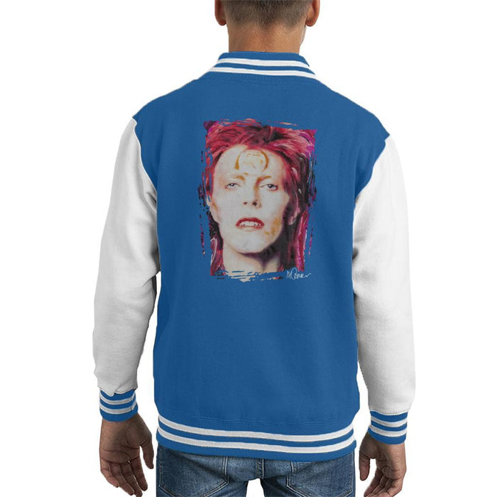 Sidney Maurer Original Portrait Of David Bowie Red Hair Kids Varsity Jacket - X-Small (3-4 yrs) / Royal/White - Kids Boys Varsity Jacket