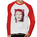 Sidney Maurer Original Portrait Of David Bowie Red Hair Mens Baseball Long Sleeved T-Shirt - Small / White/Red - Mens Baseball Long Sleeved