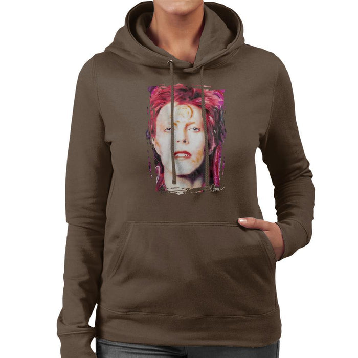 Sidney Maurer Original Portrait Of David Bowie Red Hair Womens Hooded Sweatshirt - Womens Hooded Sweatshirt