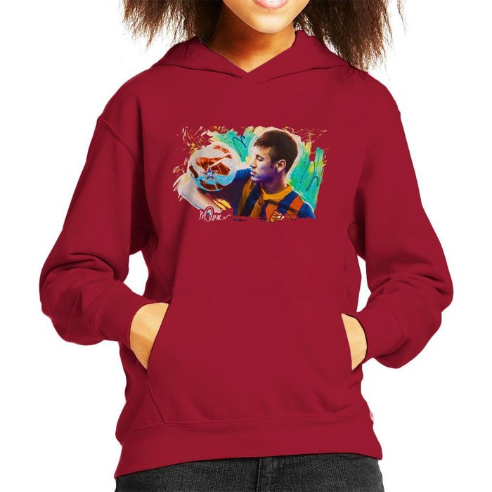 Sidney Maurer Original Portrait Of Neymar Barcelona Kids Hooded Sweatshirt - Kids Boys Hooded Sweatshirt