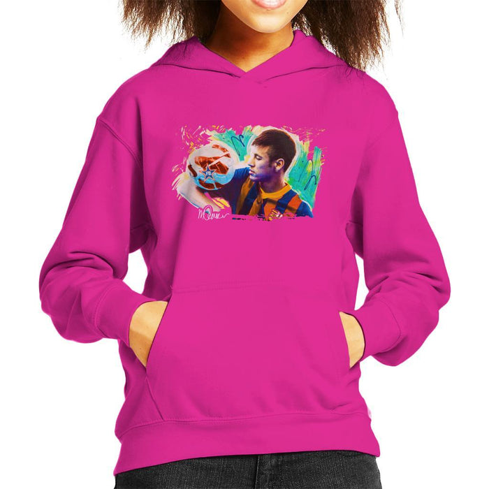 Sidney Maurer Original Portrait Of Neymar Barcelona Kids Hooded Sweatshirt - Kids Boys Hooded Sweatshirt