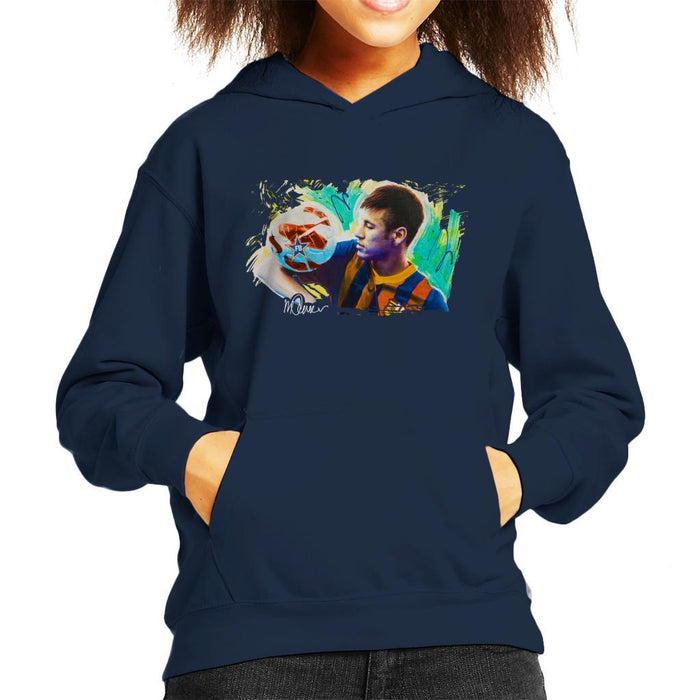 Sidney Maurer Original Portrait Of Neymar Barcelona Kids Hooded Sweatshirt - Kids Boys Hooded Sweatshirt