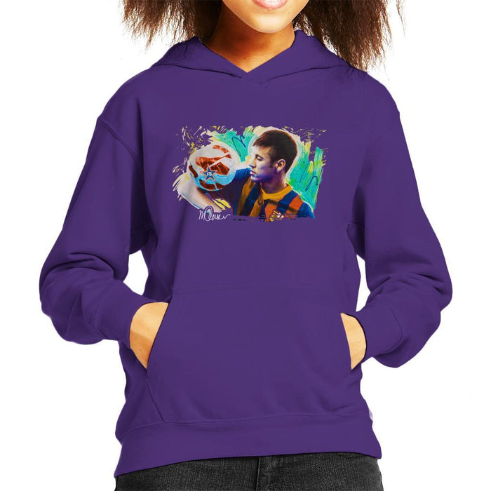 Sidney Maurer Original Portrait Of Neymar Barcelona Kids Hooded Sweatshirt - Kids Boys Hooded Sweatshirt