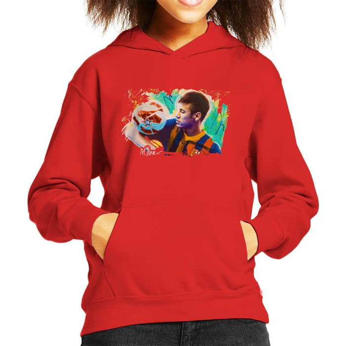 Sidney Maurer Original Portrait Of Neymar Barcelona Kids Hooded Sweatshirt - Kids Boys Hooded Sweatshirt