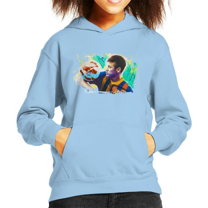 Sidney Maurer Original Portrait Of Neymar Barcelona Kids Hooded Sweatshirt - Kids Boys Hooded Sweatshirt