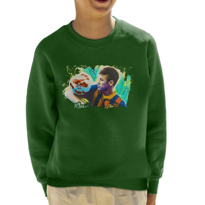 Sidney Maurer Original Portrait Of Neymar Barcelona Kids Sweatshirt - Kids Boys Sweatshirt