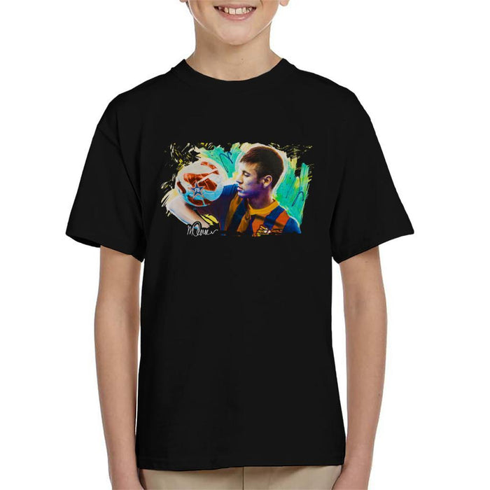 Sidney Maurer Original Portrait Of Neymar Barcelona Kids T-Shirt - Kids Boys T-Shirt