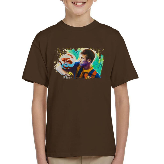 Sidney Maurer Original Portrait Of Neymar Barcelona Kids T-Shirt - Kids Boys T-Shirt