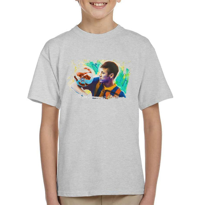 Sidney Maurer Original Portrait Of Neymar Barcelona Kids T-Shirt - Kids Boys T-Shirt