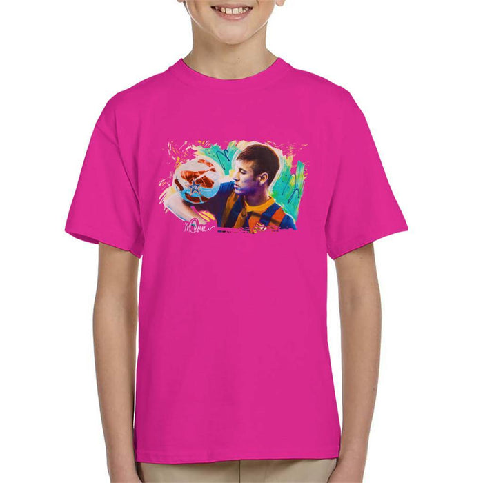 Sidney Maurer Original Portrait Of Neymar Barcelona Kids T-Shirt - Kids Boys T-Shirt