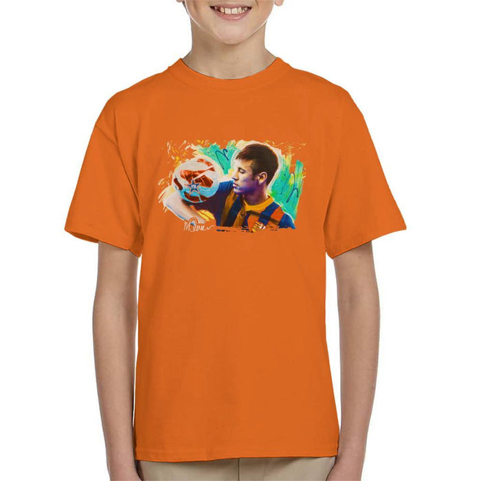 Sidney Maurer Original Portrait Of Neymar Barcelona Kids T-Shirt - Kids Boys T-Shirt