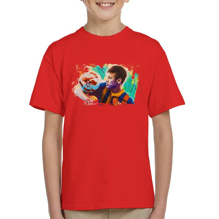Sidney Maurer Original Portrait Of Neymar Barcelona Kids T-Shirt - Kids Boys T-Shirt