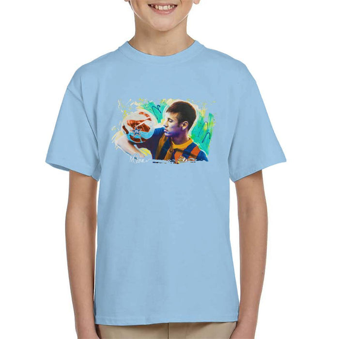 Sidney Maurer Original Portrait Of Neymar Barcelona Kids T-Shirt - Kids Boys T-Shirt