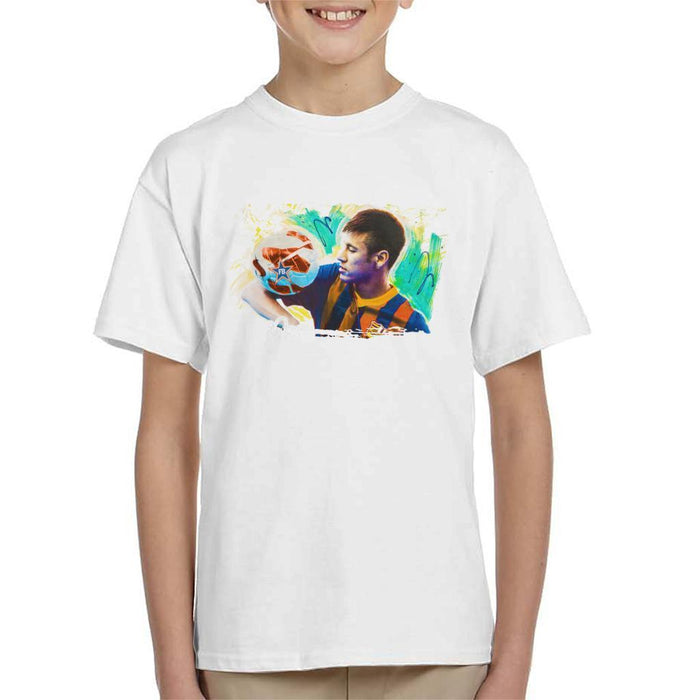 Sidney Maurer Original Portrait Of Neymar Barcelona Kids T-Shirt - Kids Boys T-Shirt
