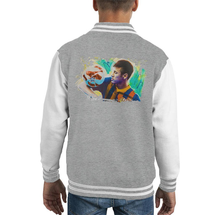 Sidney Maurer Original Portrait Of Neymar Barcelona Kids Varsity Jacket - Kids Boys Varsity Jacket