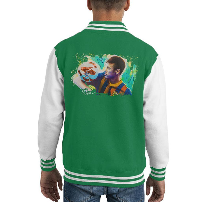 Sidney Maurer Original Portrait Of Neymar Barcelona Kids Varsity Jacket - Kids Boys Varsity Jacket