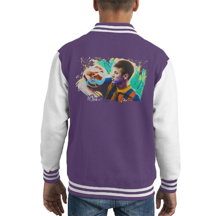 Sidney Maurer Original Portrait Of Neymar Barcelona Kids Varsity Jacket - Kids Boys Varsity Jacket