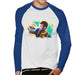 Sidney Maurer Original Portrait Of Neymar Barcelona Mens Baseball Long Sleeved T-Shirt - Small / White/Royal - Mens Baseball Long Sleeved