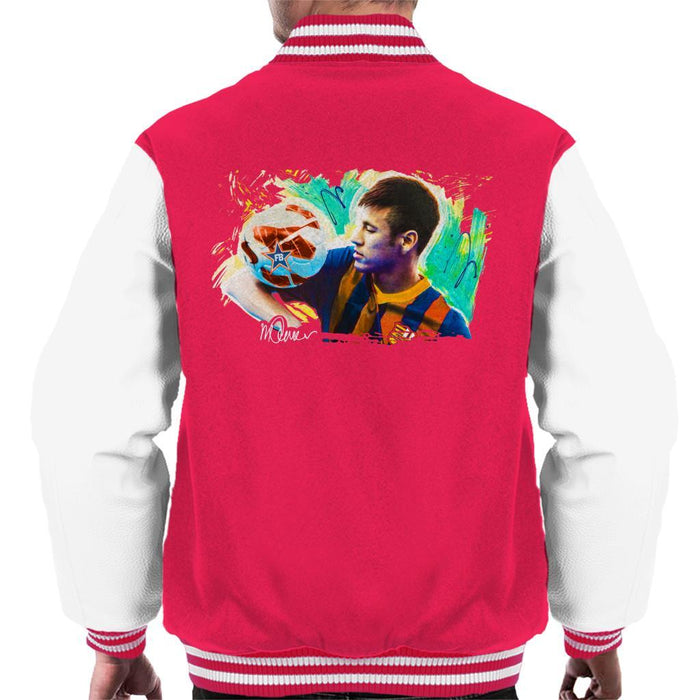 Sidney Maurer Original Portrait Of Neymar Barcelona Mens Varsity Jacket - Mens Varsity Jacket