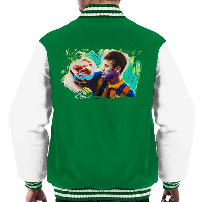 Sidney Maurer Original Portrait Of Neymar Barcelona Mens Varsity Jacket - Mens Varsity Jacket