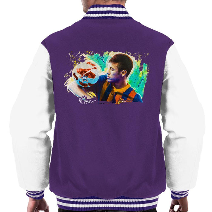 Sidney Maurer Original Portrait Of Neymar Barcelona Mens Varsity Jacket - Mens Varsity Jacket
