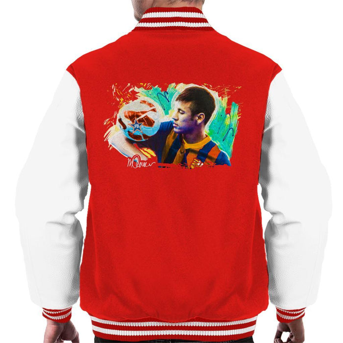 Sidney Maurer Original Portrait Of Neymar Barcelona Mens Varsity Jacket - Mens Varsity Jacket