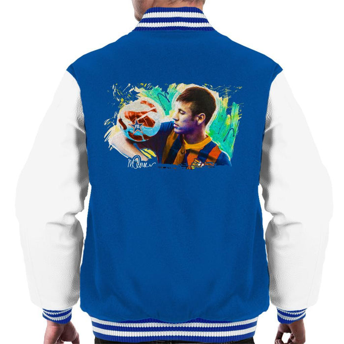 Sidney Maurer Original Portrait Of Neymar Barcelona Mens Varsity Jacket - Small / Royal/White - Mens Varsity Jacket