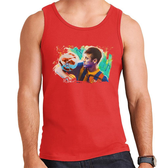 Sidney Maurer Original Portrait Of Neymar Barcelona Mens Vest - Small / Red - Mens Vest