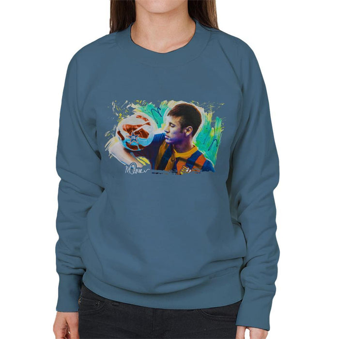 Sidney Maurer Original Portrait Of Neymar Barcelona Womens Sweatshirt - Womens Sweatshirt