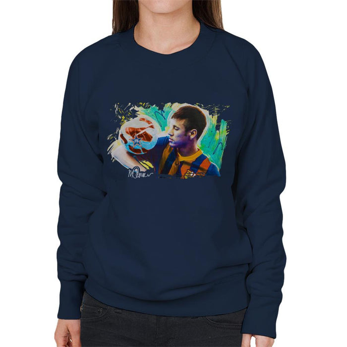 Sidney Maurer Original Portrait Of Neymar Barcelona Womens Sweatshirt - Womens Sweatshirt