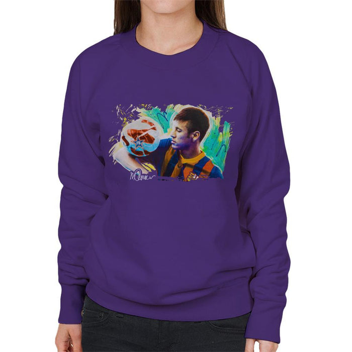 Sidney Maurer Original Portrait Of Neymar Barcelona Womens Sweatshirt - Womens Sweatshirt