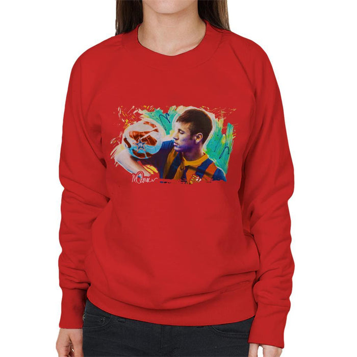 Sidney Maurer Original Portrait Of Neymar Barcelona Womens Sweatshirt - Womens Sweatshirt