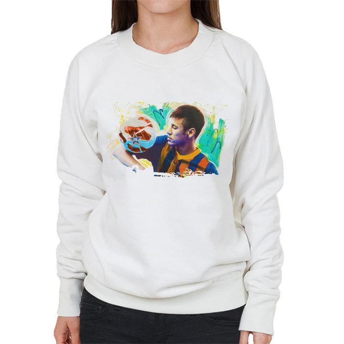 Sidney Maurer Original Portrait Of Neymar Barcelona Womens Sweatshirt - Womens Sweatshirt